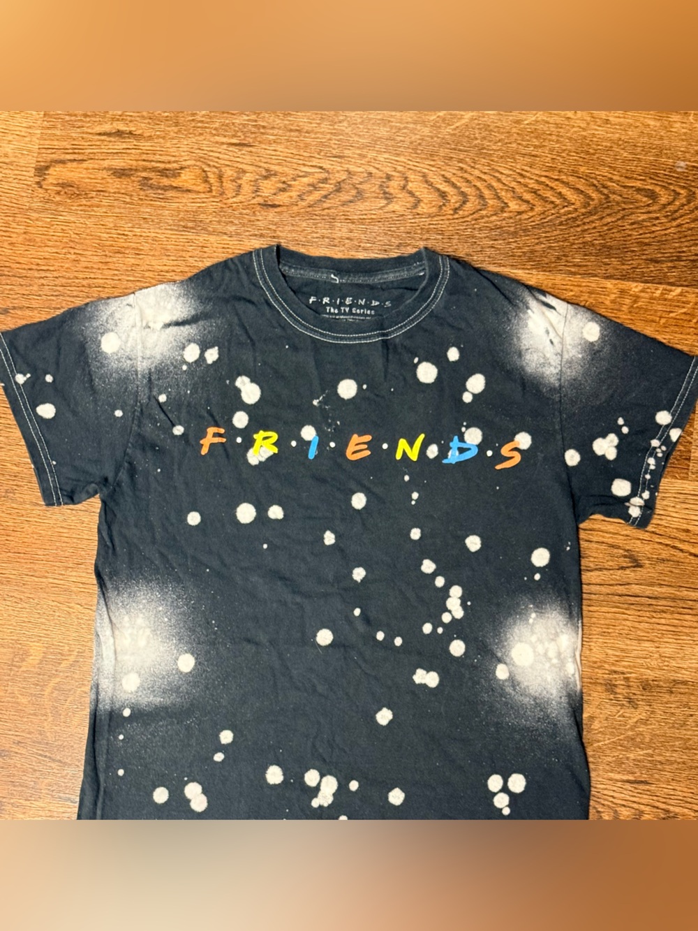 FRIENDS Black Bleach-Splatter Short Sleeve Logo Tee